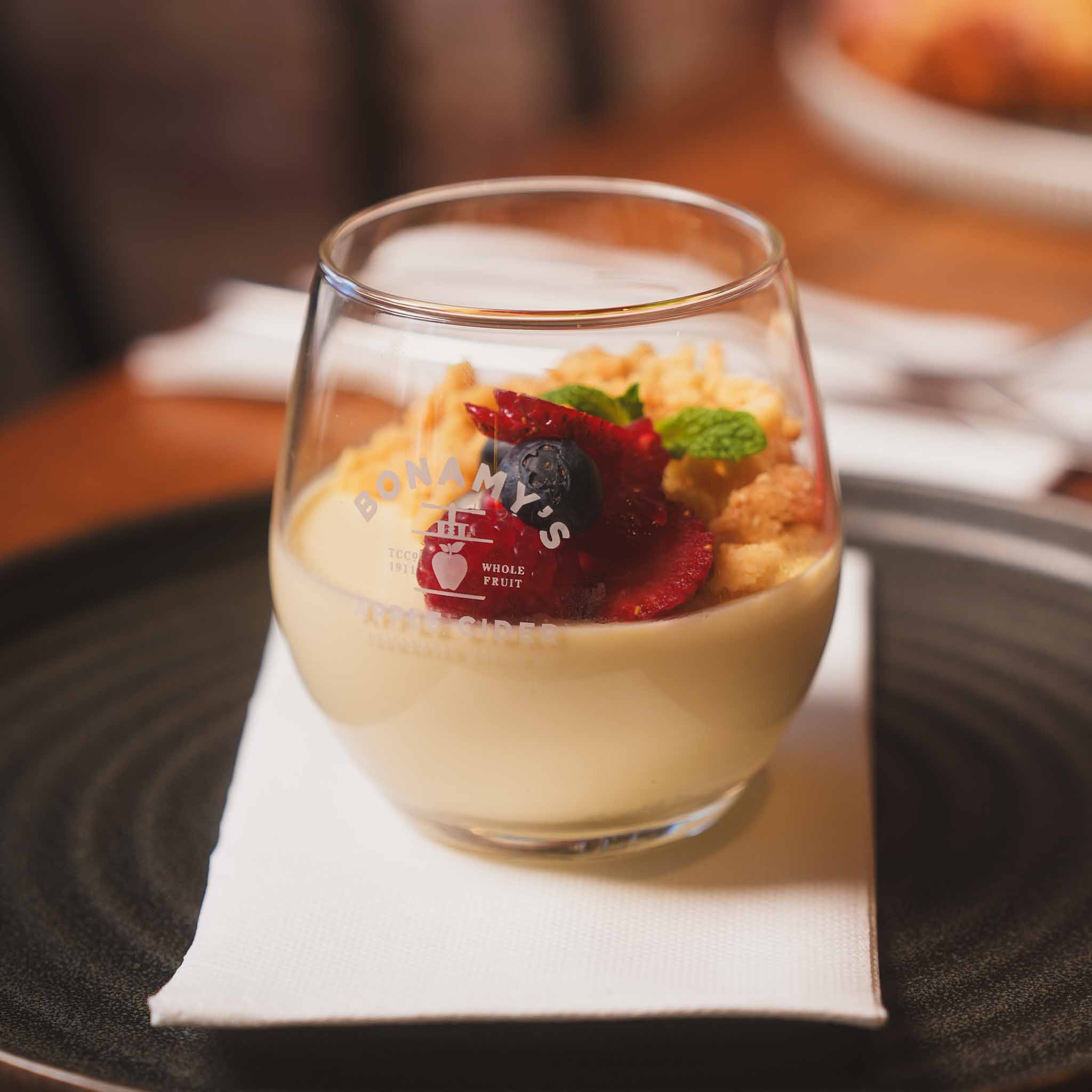 Blue Gum Honey & Vanilla Panna Cotta | Silky Vanilla Panna Cotta With Blue Gum Honey, Shortbread Crumble And Fresh Berries | $16.80